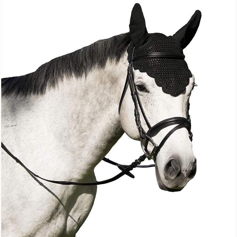 Intrepid International Crochet Fly Veil with Ears Horse Size Scalloped Solid Black - BeesActive Australia