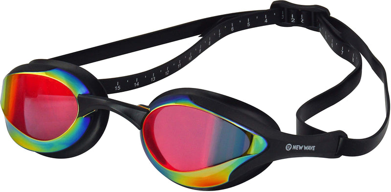New Wave Swim Goggles with Protective Storage Case - Anti Fog Lenses, Four Nose Bridges for Triathlon & Open Water Swimming Bonfire = Revo Lens in Black Frame - BeesActive Australia