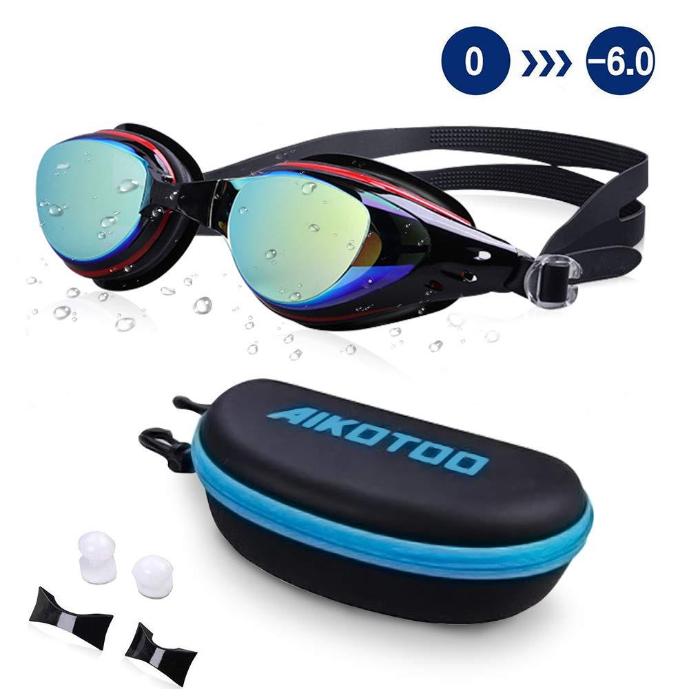 [AUSTRALIA] - AIKOTOO Swim Goggles,Shortsighted Swimming Goggles Myopic with Prescription Lenses Anti Fog Nose Clip Ear Plugs for Women Kids Men, Swimming Goggles… Mirrored Coating BLACK 19 -3.5 