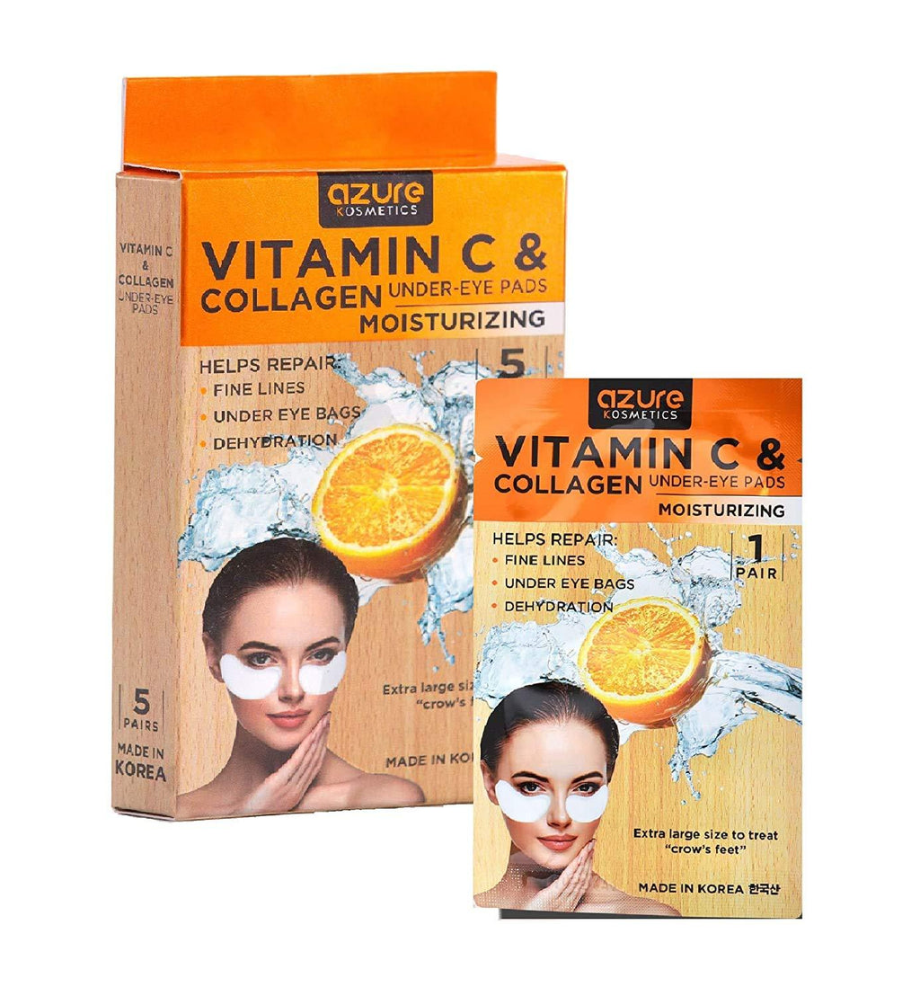 AZURE Collagen & Vitamin C Hydrating Under Eye Mask Patches – Toning, Moisturizing & Rejuvenating | Reduces Fine Lines & Wrinkles | Repairs Dehydration & Under Eye Bags | Made in Korea – 5 Pairs Vitamin C & Collagen - 5 Pairs - BeesActive Australia