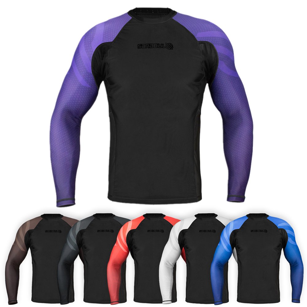 Sanabul Essentials Long Sleeve Compression MMA BJJ Wrestling Cross Training Rash Guard Purple Medium - BeesActive Australia