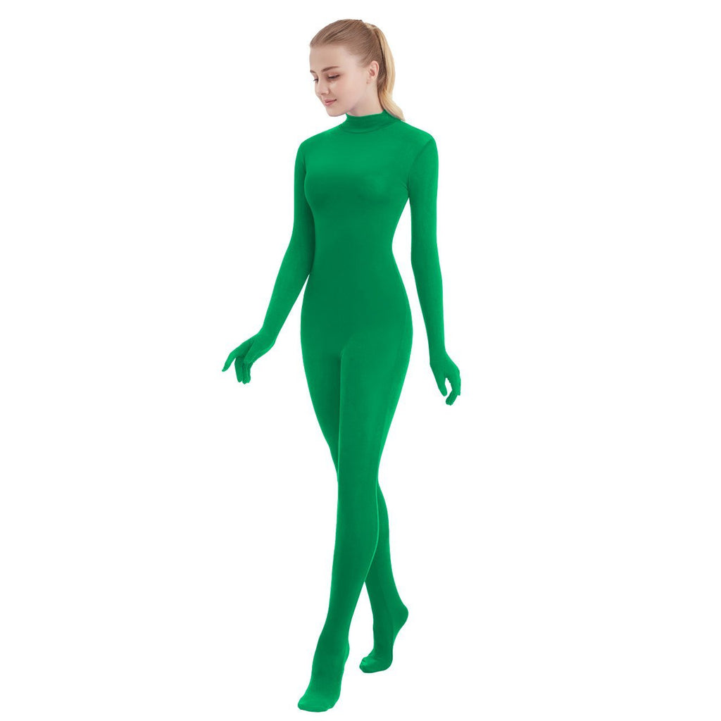 [AUSTRALIA] - SUPRNOWA Unisex Turtleneck Footed/Footless Long Sleeve Lycra Spandex Unitard XX-Large Green (Footed With Hands) 