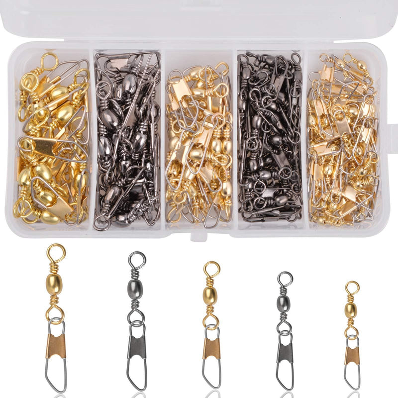 [AUSTRALIA] - JSHANMEI 150PCS Fishing Swivels Barrel Swivels with Safty Snaps Fishing Connector Snap Swivels Solid Rings Fishing Tackle Accessories 