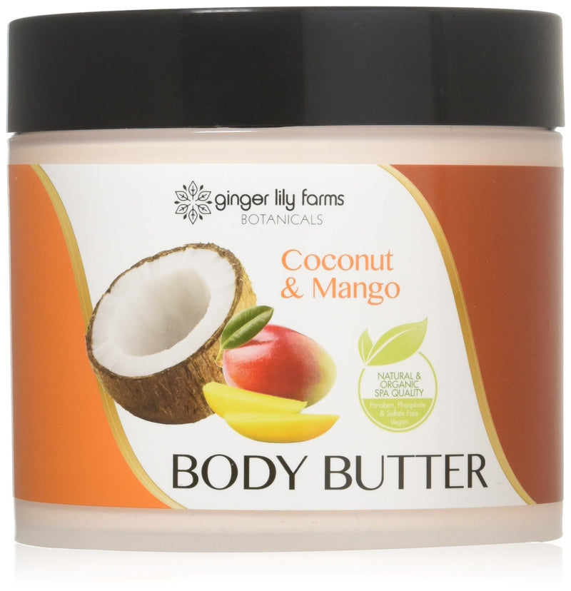 Ginger Lily Farms Botanicals Body Butter for Dry Skin, Ultra-Hydrating, 100% Vegan & Cruelty-Free, Coconut & Mango Scent, 15.5 Ounces - BeesActive Australia