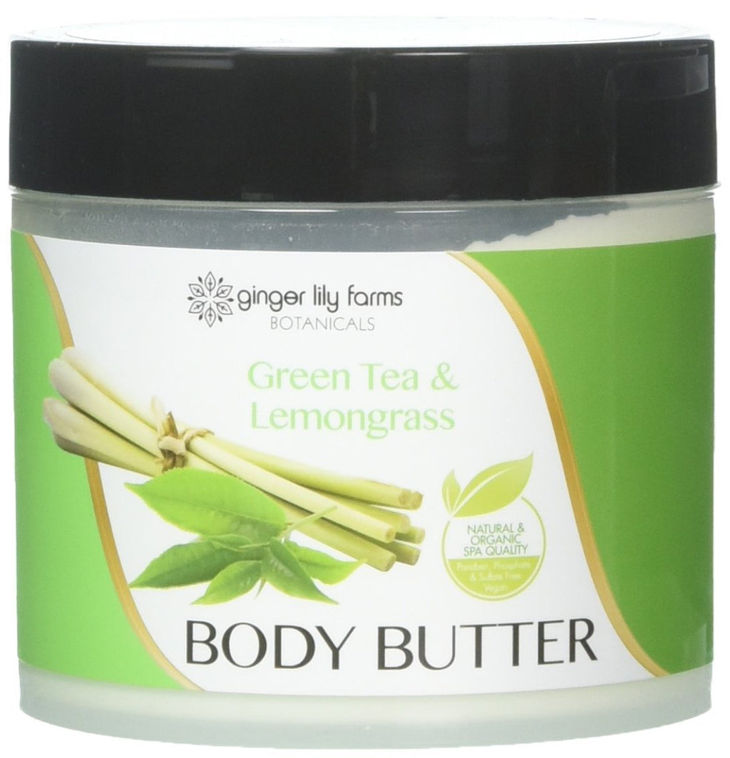 Ginger Lily Farms Botanicals Body Butter for Dry Skin, Ultra-Hydrating, 100% Vegan & Cruelty-Free, Green Tea & Lemongrass Scent, 15.5 Ounces - BeesActive Australia