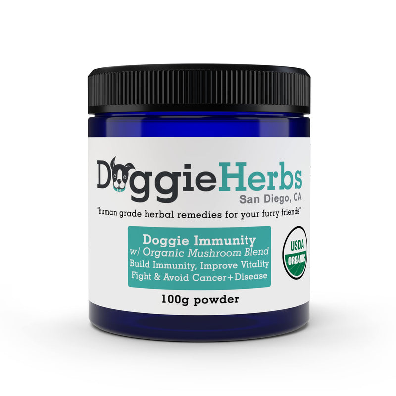 Doggie Herbs Immunity for Dogs Organic Mushrooms 22.3% Beta Glucan - Canine Health & Immunity Boost Dog Supplements - Herbal Powder w Dose Scoop -100g - BeesActive Australia