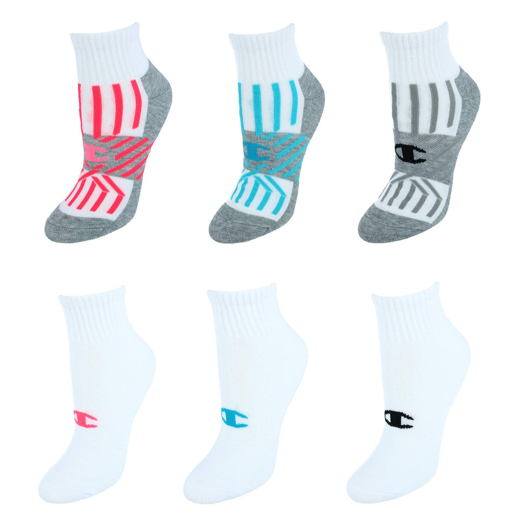 Champion womens Ankle (Pack of 6) 5-9 White/Blue Stripes - BeesActive Australia