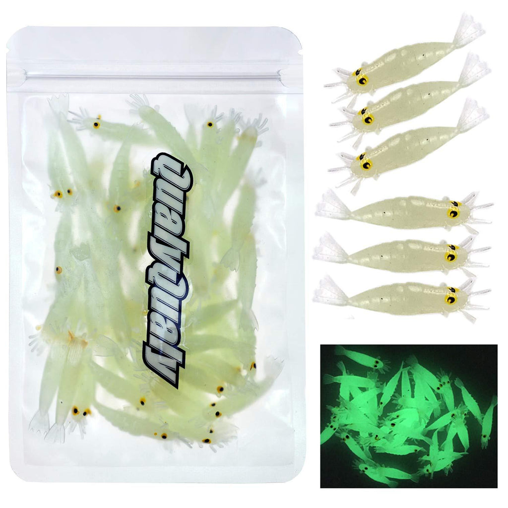 [AUSTRALIA] - QualyQualy 1.57in Fishing Soft Lures Artificial Bait Luminous Glow Shrimp Grub Worms Lure Saltwater Freshwater Fishing Lures for Bass Walleye Trout Crappie 54 Pieces/Set 