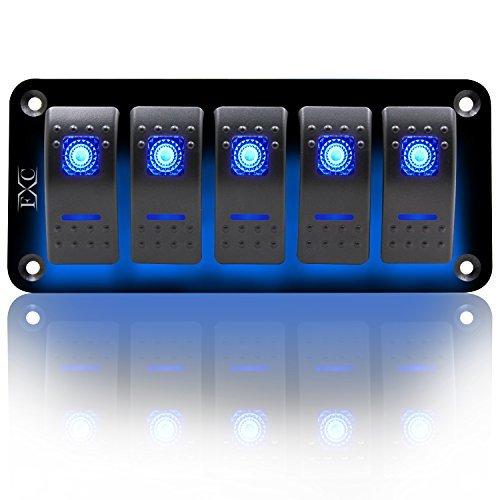 [AUSTRALIA] - FXC Rocker Switch Aluminum Panel 5 Gang Toggle Switches Dash 5 Pin ON/Off 2 LED Backlit for Boat Car Marine Blue 