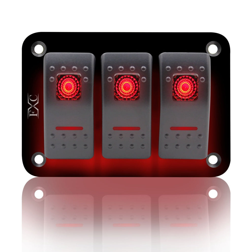 [AUSTRALIA] - FXC Rocker Switch Aluminum Panel 3 Gang Toggle Switches Dash 5 Pin ON/Off 2 LED Backlit for Boat Car Marine Red 