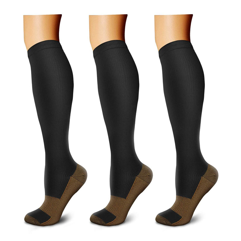 [AUSTRALIA] - Copper Compression Socks (3 Pairs), 15-20 mmHg is Best Athletic & Medical for Men & Women, Running,Flight,Travel,Nurses 01 Black Large/X-Large (US Women 8-15.5/US Men 8-14) 