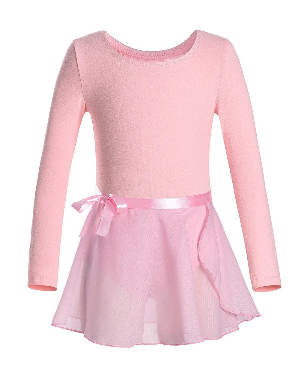 [AUSTRALIA] - Girls Team Basics Long Sleeve Dance Leotard with Wrap-Round Skirt Ballet Costume Dress 140 (6-8 T) A_pink 