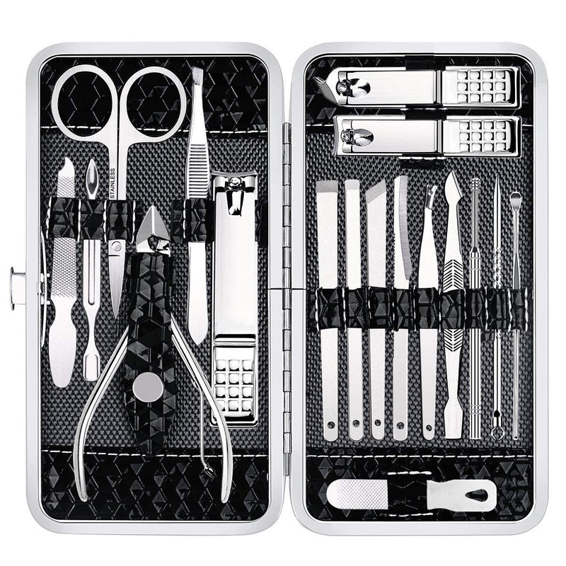 Manicure Set Nail Clippers Pedicure Kit -18 Pieces Stainless Steel Manicure Kit, Professional Grooming Kits, Nail Care Tools with Luxurious Travel Case Black - BeesActive Australia