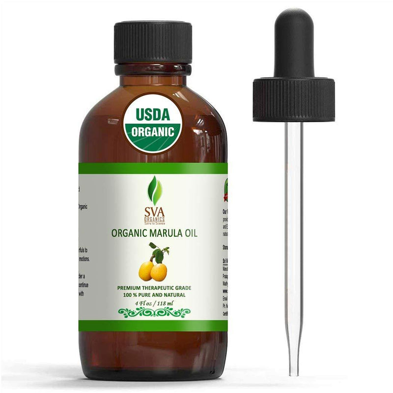 SVA Organics Marula Oil Organic USDA 4 Oz Pure Natural Cold Pressed Carrier Unrefined Luxury Oil for Face, Body, Lips, Hair, Nails, Shampoo, Conditioner, Lotion, Face Serum - BeesActive Australia