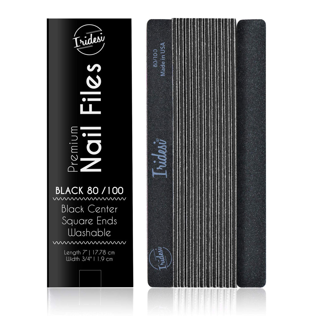 Professional Nail Files Black Washable Emery Boards 7 Inches Long Square End Serrated Edge 12 Fingernail Files Per Pack (80/100) 80/100 - BeesActive Australia