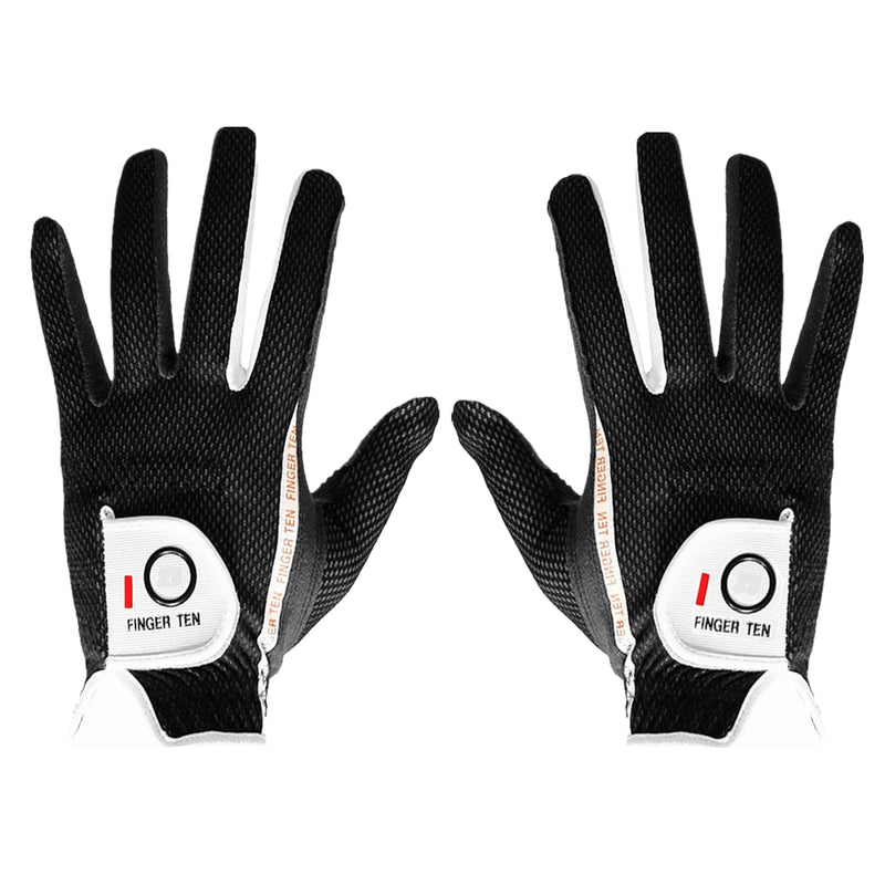 FINGER TEN Men’s Golf Glove Rain Grip Pair Both Hand or 2 Pack Left Right Hand, Hot Wet Weather No Sweat, Black Gray Green, Fit Size Small Medium Large XL Small Black 1 Pair - BeesActive Australia