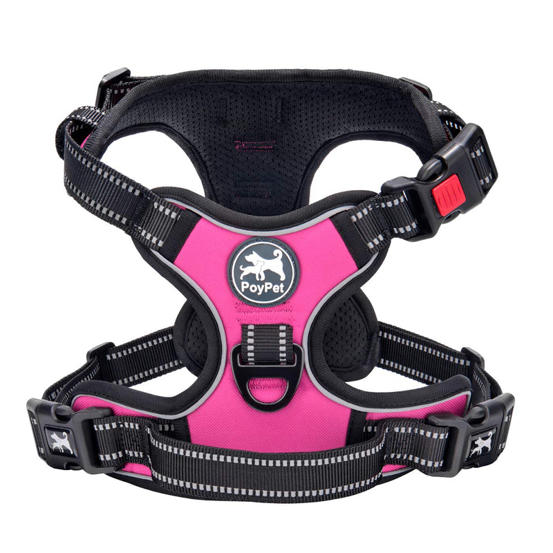 PoyPet No Pull Dog Harness, No Choke Front Lead Dog Reflective Harness, Adjustable Soft Padded Pet Vest with Easy Control Handle for Small to Large Dogs Medium Pink - BeesActive Australia
