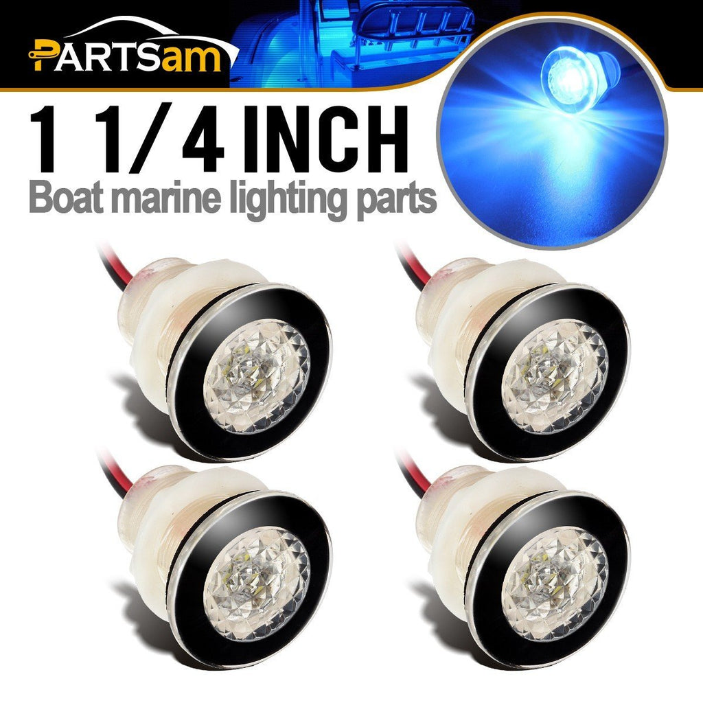 [AUSTRALIA] - Partsam 4Pcs 1-1/4" Livewell Blue Outdoor Path Garden Yard Stair LED Deck Step Lights Clear Lens, Mini Round Led Boat Lights 12V Interior Exterior Under Water IP68 
