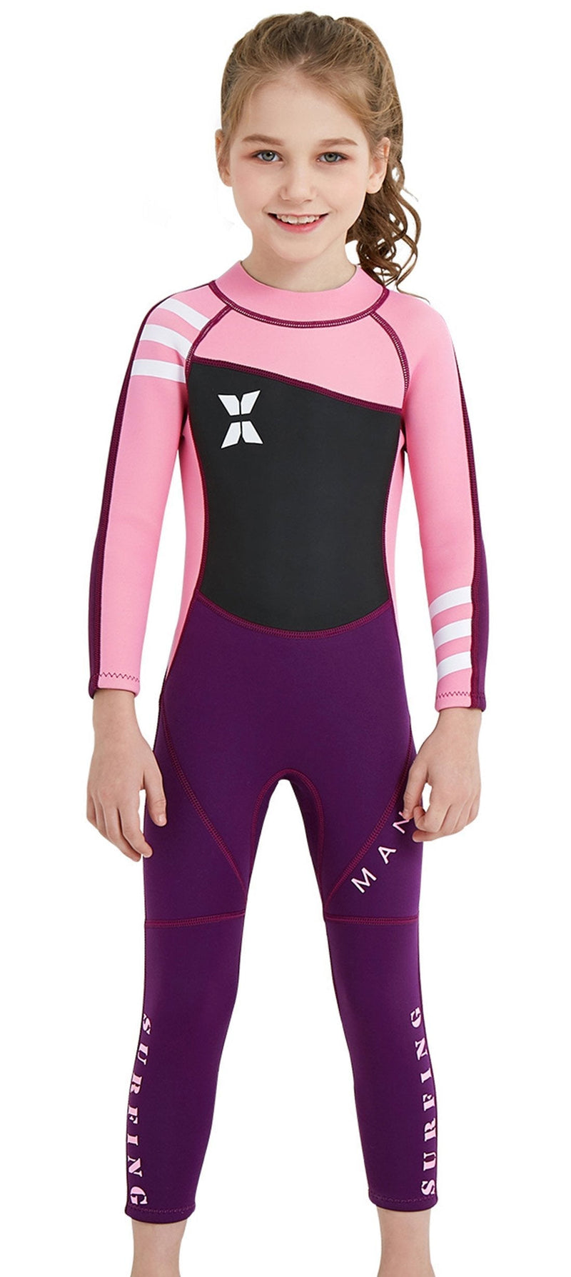 [AUSTRALIA] - DIVE & SAIL Kids 2.5mm Wetsuit Long Sleeve One Piece UV Protection Thermal Swimsuit Pink Medium 
