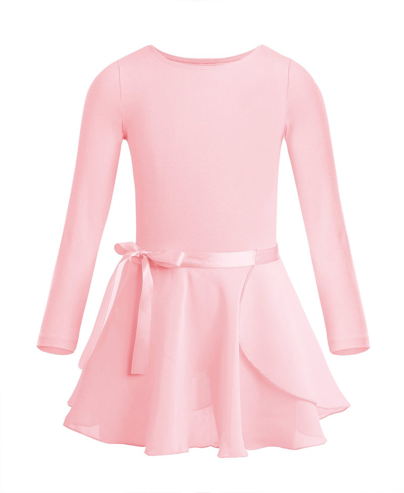iiniim Girls Kids Long Sleeve Gymnastics Leotard Ballet Dance Dress Sparkle Mesh Tutu Skirt 12-14 Pearl Pink Set (2pc) - BeesActive Australia