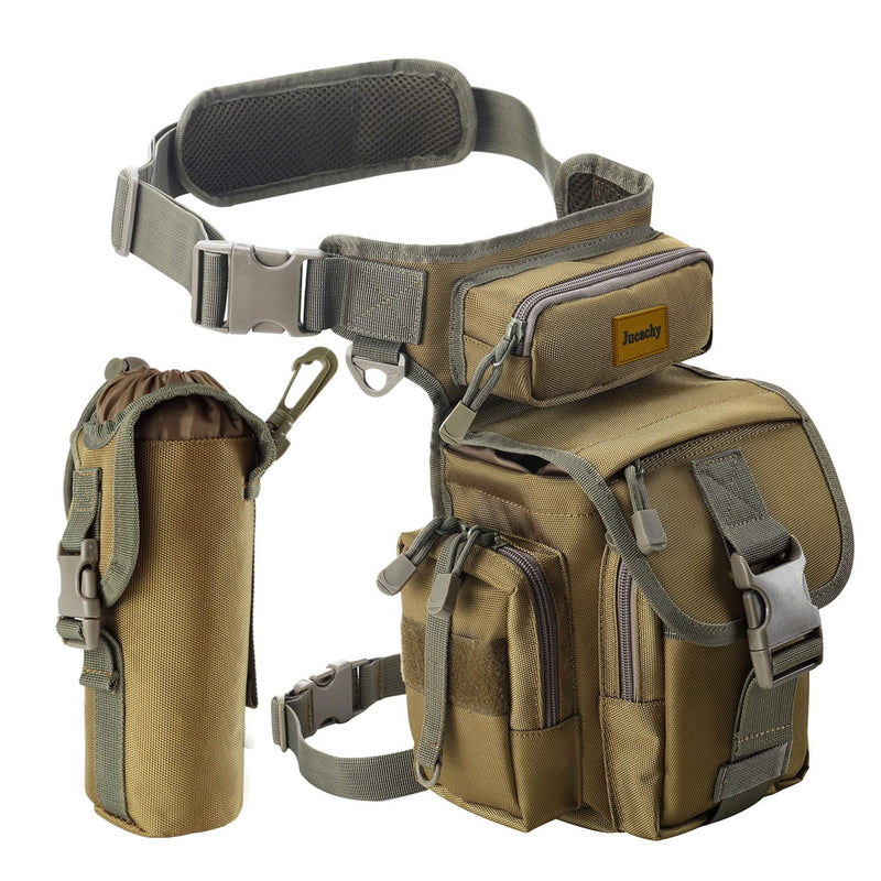 Jueachy Drop Leg Bag for Men Tactical Metal Detecting Thigh Pack with Water Bottle Pouch 3-Coyote Tan - BeesActive Australia