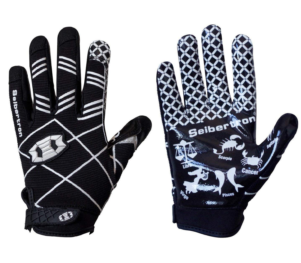 Seibertron Pro 3.0 Twelve Constellations Elite Ultra-Stick Sports Receiver Glove Football Gloves Youth Black XS Youth - BeesActive Australia
