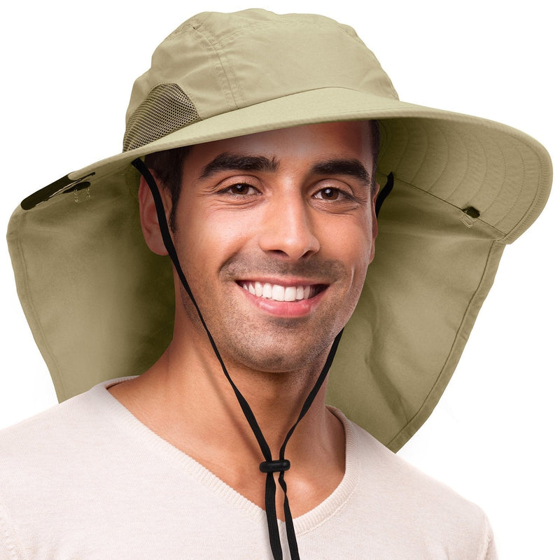 [AUSTRALIA] - Sun Hat for Men with UV Protection Wide Brim Safari Hike Cap w/Neck Flap Cover #1 Tan 