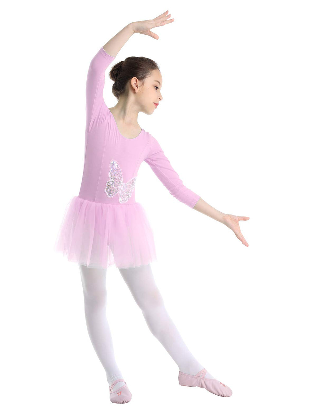 iEFiEL Girls Ballet Dress Long Sleeves Cotton Tulle Sequined Ballet Dance Gymnastics Leotard Tutu Skirt Pink 10 - BeesActive Australia