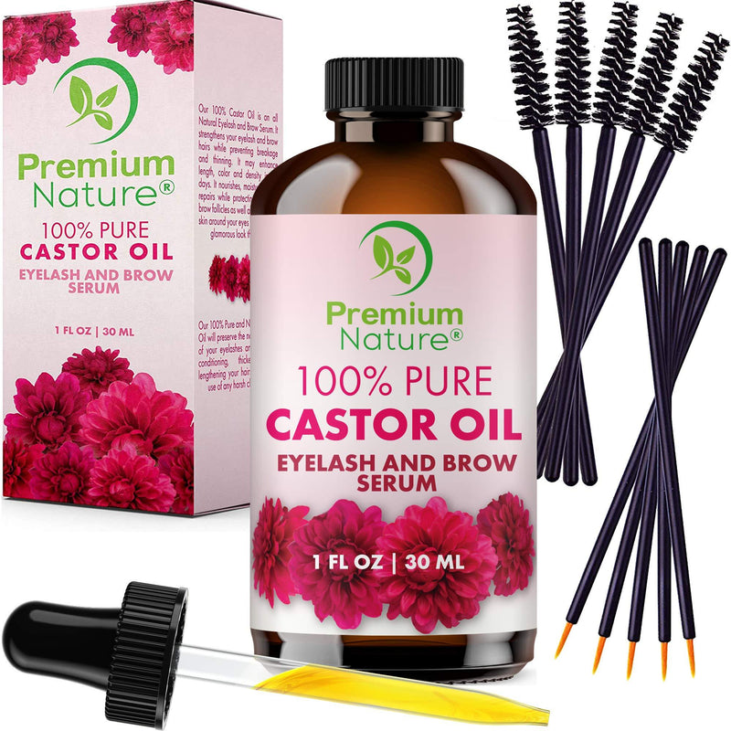 Castor Oil Eyelash Growth Serum - 100% Pure Cold Pressed Castor Oil for Eyebrow, Eyelashes, Hair & Skin, Hexane-Free Lash Boost Serum Moisturizer, Mascara & Eyebrow Brush Kit Included Premium Nature 30 ml - BeesActive Australia