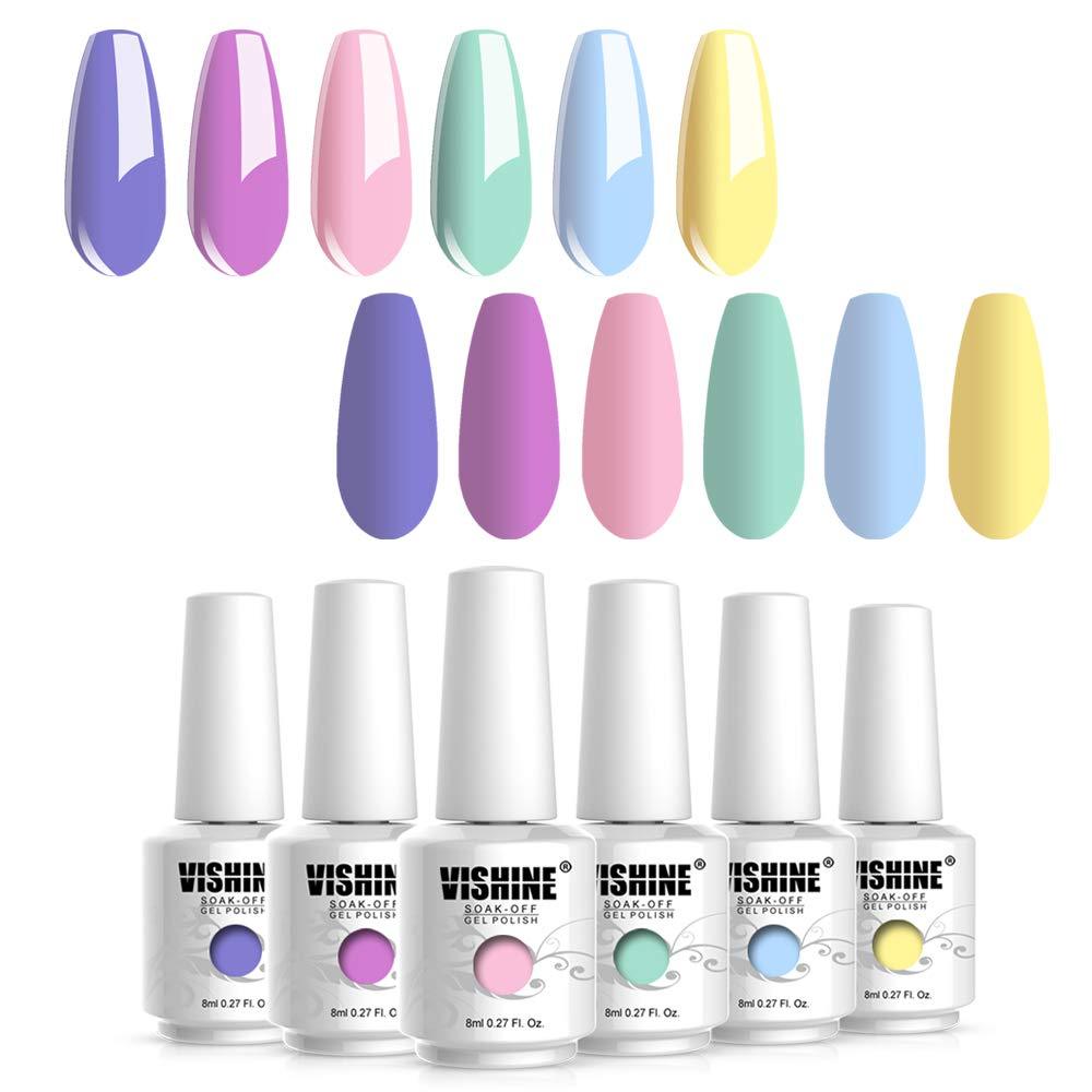 Vishine Gel Nail Polish Set - Macaron Series 6 Colors, Popular Lilac Pink Blue Yellow Fresh Bright Colors Trendy UV LED Soak Off Nail Art Gel Manicure Kit C002 - BeesActive Australia