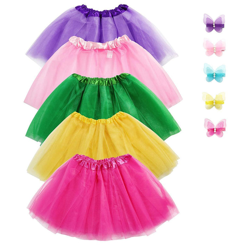 [AUSTRALIA] - Girls Tutu Skirt Set,  Jeowoqao 5-pack 3 Layer Ballet Dance Tutu Dress with 5-pcs Flower Hairpins Fit Kids Age 3-8 