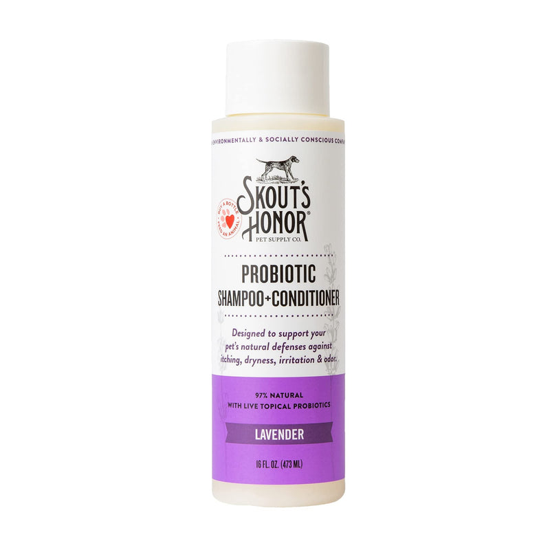 SKOUT'S HONOR: Probiotic Pet Shampoo & Conditioner - 2-in-1 with Avocado Oil - Cleans and Conditions Fur, Supports Pet’s Natural Defenses, PH-Balanced, Sulfate Free - Lavender 16 oz. - BeesActive Australia