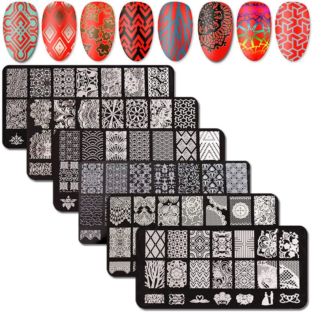 WOKOTO Nail Art Image Stamp Stamping Plates Kit With 6 Plates Set Spring Flower Animal Nail Stamp Template - BeesActive Australia