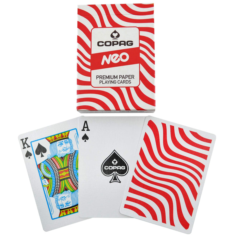 Copag NEO Waves True Linen B9 Plastic-coated Finish Playing Cards, Poker Size Regular Index Single Deck Waves Deck Red/White Stripe - BeesActive Australia