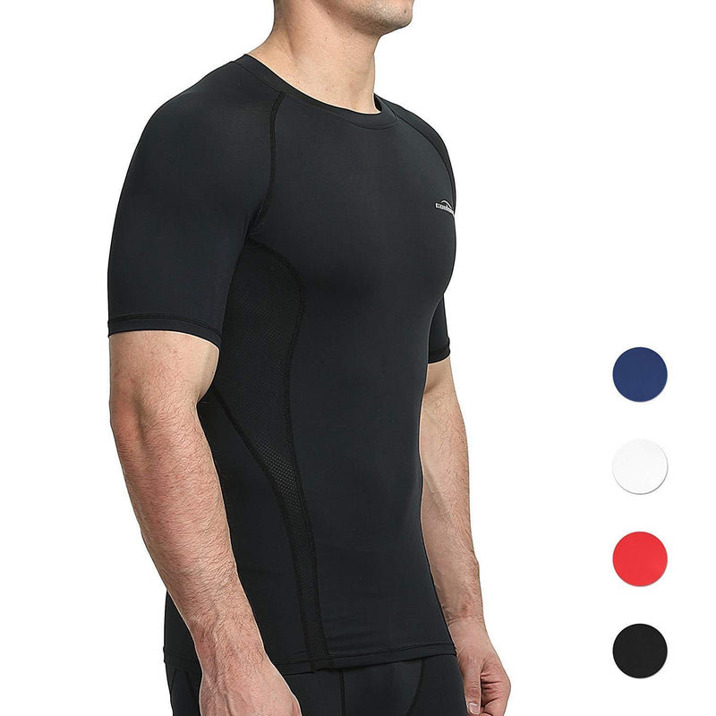 COOLOMG Men's Compression Shirt Top Baselayer Short Sleeve T-Shirts Sport Tight Shirts Cool Dry Black Medium - BeesActive Australia