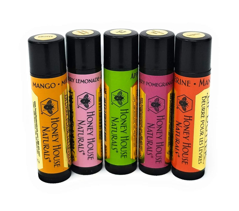 Honey House Naturals Lip Butter Gift Set – Rich & Anti-Aging – All Natural Ultra Moisturizing Lip Butter Infused with Essential Oils - 5 Piece Set - Made in the USA - BeesActive Australia