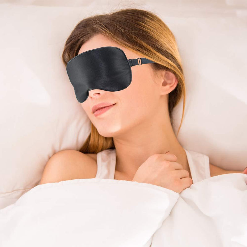 PHCOMRICH Silk Sleep Mask for Women Men Kids Unisex Silk Sleep Eye Pad Mask for Travel Navy (Adjustable Strap) Navy (Adjustable Strap) - BeesActive Australia