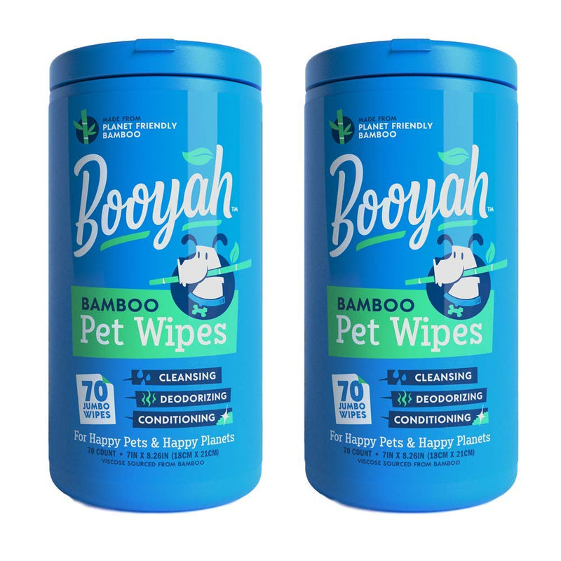 Booyah Tree Free Bamboo Pet Wipes for Dogs & Cats | Natural, Earth Friendly, Deodorizing, Hypoallergenic Cleaning Wipes for Eyes, Ears, Paws, & Face (Unscented, 2 Canisters, Total of 140 Jumbo Wipes) - BeesActive Australia
