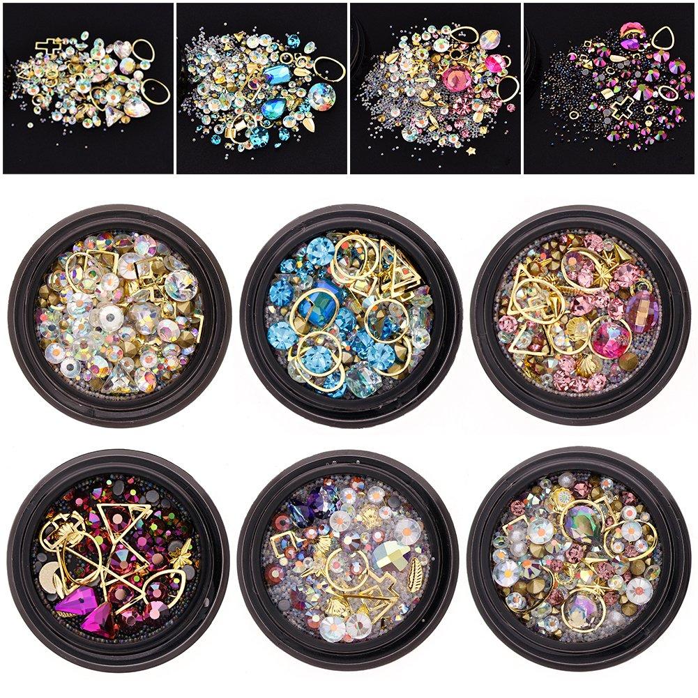 6 Wheels Mixed Nail Art Rhinestones Diamonds Crystals Beads Gems for DIY Decor Decorations Accessories (02#) Blue - BeesActive Australia