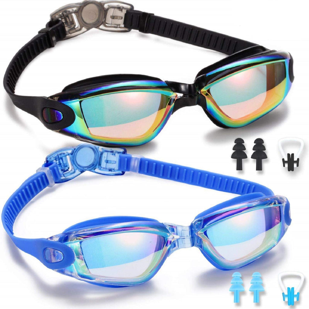 Yizerel Swim Goggles, 2 Pack Swimming Goggles for Adult Men Women Youth Kids Child Black/Blue(mirrored) - BeesActive Australia