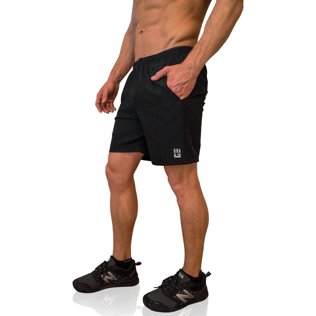 [AUSTRALIA] - MudGear Freestyle Running Shorts for Men - 7" Inseam, Zipper Pocket - Black and Gray Medium 