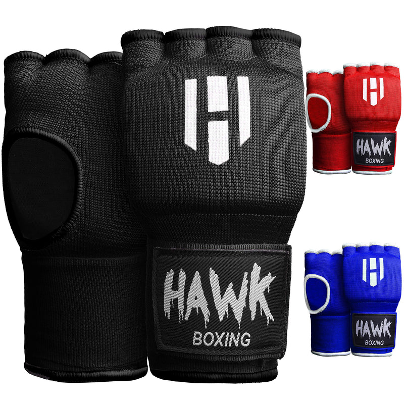Hawk Padded Inner Gloves Training Gel Elastic Hand Wraps for Boxing Gloves Quick Wraps Men & Women Kickboxing Muay Thai MMA Bandages Fist Knuckle Wrist Wrap Protector Handwraps (Pair) Black S/M - BeesActive Australia