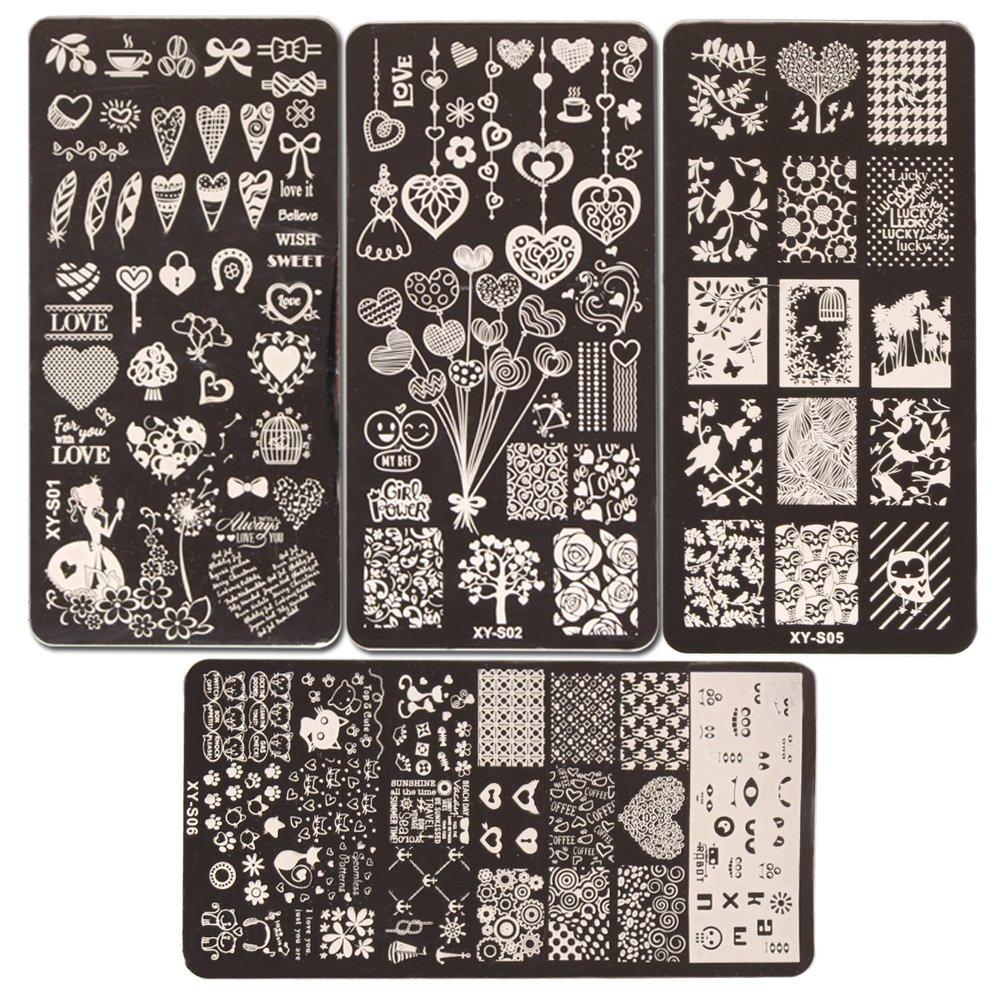 WOKOTO 4 Pcs Love Fashion Image Templates For Nail Art Stainless Steel Plates Stamping Plates Set For Valentine - BeesActive Australia