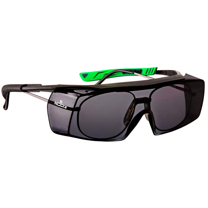 NoCry Tinted Over-Spec Safety Glasses - with Anti-Scratch Wraparound Lenses, Adjustable Arms, and UV400 Protection. ANSI Z87.1 & OSHA Certified. Grey & Green Frames Tinted Grey & Green - BeesActive Australia