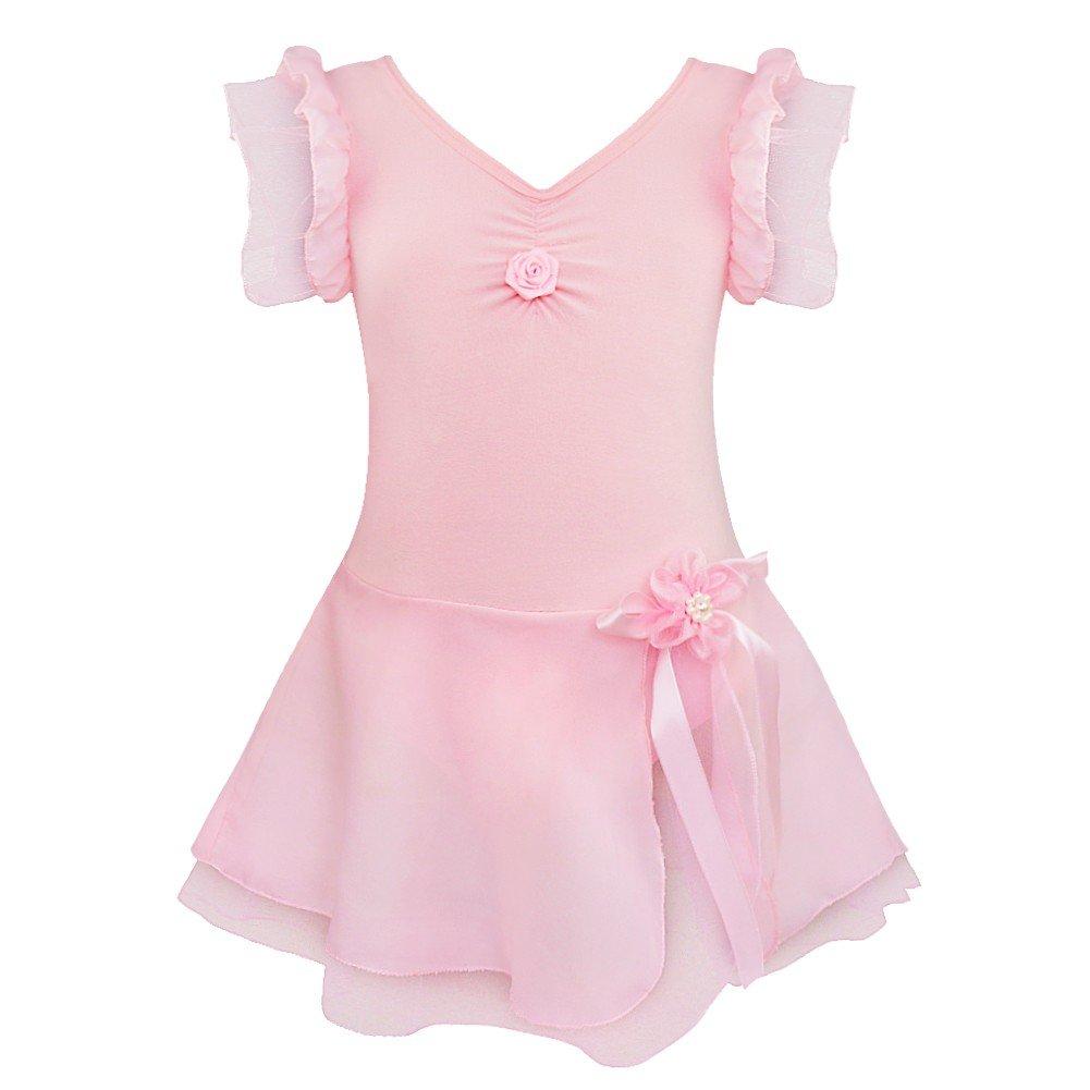 [AUSTRALIA] - MSemis Kids Girls Ruffles Sleeve Tank Leotard Skirts Ballet Dance Gymnastics Ballerina Princess Dress Pink 5 / 6 