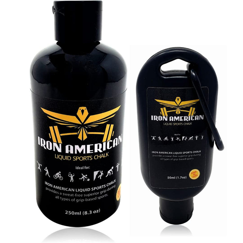 IRON AMERICAN Liquid Sports Chalk - Weightlifting Hand Chalk Mess Free Travel Bottle Long Lasting Strong Grip for Training Gymnastics Rock Climbing Weight Lifting COMBO KIT (8.3 oz. + 1.7 oz.) Bottles - BeesActive Australia