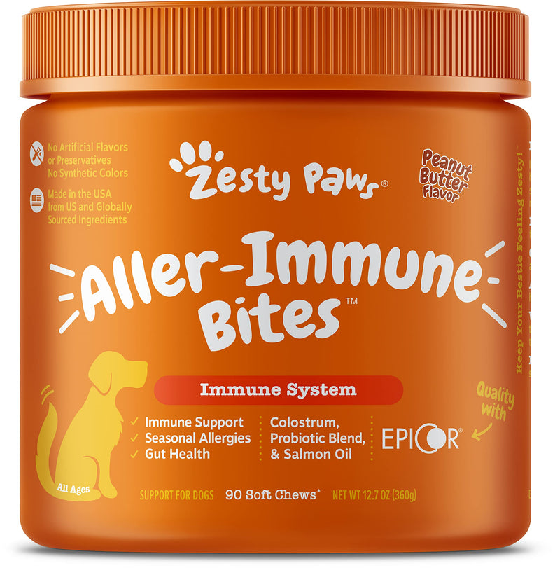 Zesty Paws Allergy Immune Supplement for Dogs - with Omega 3 Wild Alaskan Salmon Fish Oil & EpiCor + Digestive Prebiotics & Probiotics - Anti Itch & Skin Hot Spots + Seasonal Allergies Peanut Butter 90 Count - BeesActive Australia