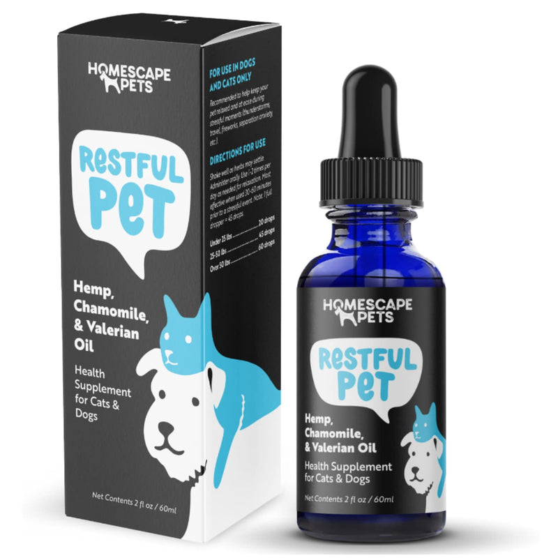 Hempseed, Chamomile & Valerian Oil for Cats & Dogs - RESTFUL PET - for Relaxation - Anxiety, Stress, Fireworks, Thunder, Separation - Natural Organic Calming Drops - All Breeds (2 fl oz) - BeesActive Australia
