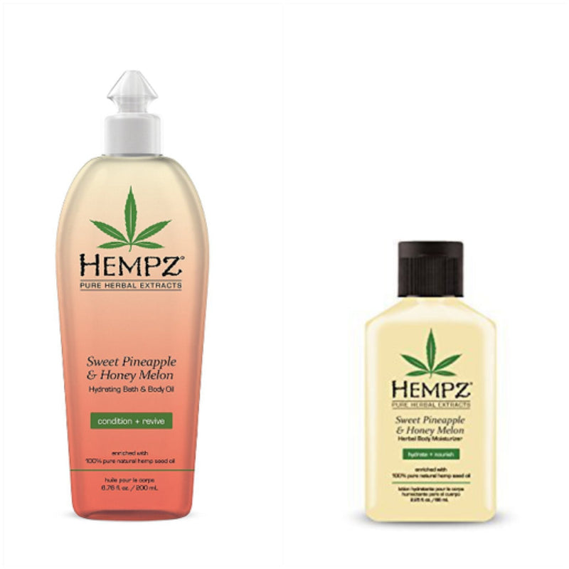 Hempz Sweet Pineapple & Honey Melon Set- Bath & Body Oil 6.76 Oz, Body Lotion 2.25 Oz Set, 6.76 Oz - BeesActive Australia