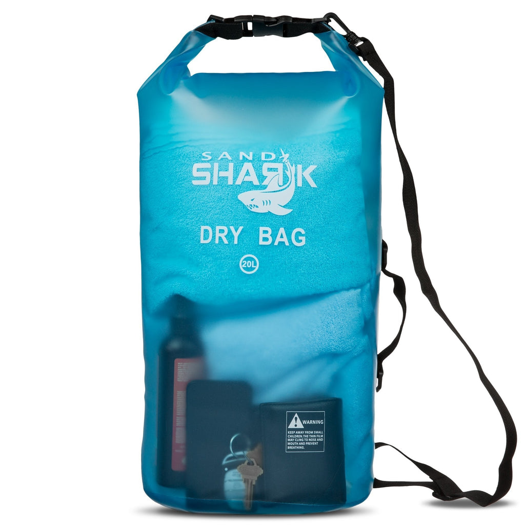 [AUSTRALIA] - Premium Waterproof Dry Bag by SandShark - Transparent 10 & 20 Liter Floating Sack for Boating, Camping, Kayaking, Swimming, Beach and Watersports - Side and Shoulder Strap - Keeps Gear Dry. Artic Blue 10L 